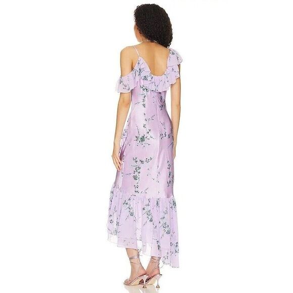 New CINQ À SEPT  Kersti Floral Print Asymmetric Silk Dress Purple Lilac Size 4 - Picture 3 of 8